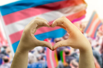 trans flag heart shaped hands